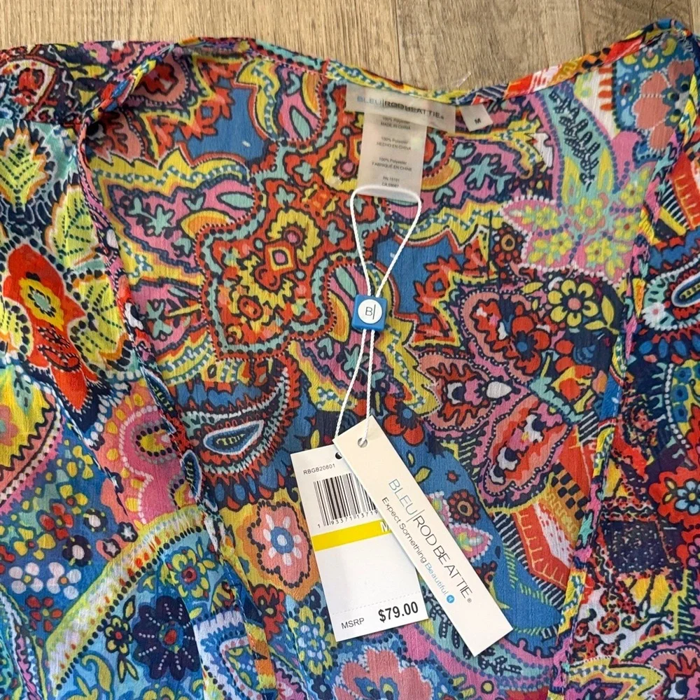 Bleu Rod Beattie Multicolor Paisley Blouse size M